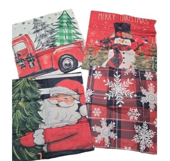 lot 34334 image: Double Sided Christmas Holiday Garden Pillowcase Collection, 17 x17in, Set of 4