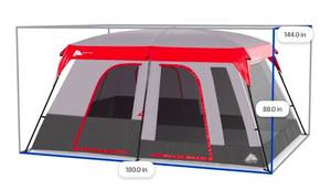 lot 14110 image: Ozark Trail 12-Person Cabin Tent, with Convertible Screen Room - Retail $200