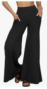 lot 14115 image: OQQ Yoga Pants Women High Waist Stretch Soft Casual Wide Legging Bottoms with Pockets Black Long