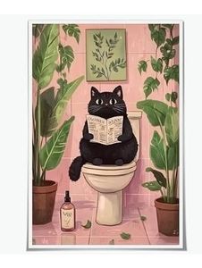 lot 14117 image: PACK OF 3- Canvases Cat on Toilet