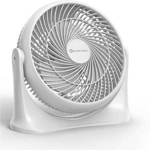 lot 35579 image: 11 in. 3-Speed Table Fan with Adjustable Tilt in White