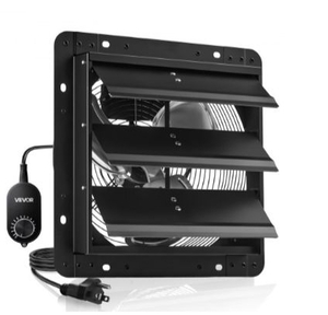 lot 35585 image: VEVOR 12 inch Shutter Exhaust Fan, Wall Mounted Attic Vent Fan with Variable Speed Controller, 1100 CFM, AC Motor, Heavy-duty Steel, Low Noise for Shed, Garage, Greenhouse Ventilation Cooling, Silver  - Retail $53