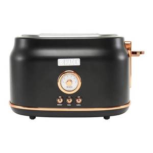 lot 35586 image: Dorset 2-Slice Wide Slot Stainless Steel Toaster - Black and Copper Haden Retro Toaster, 900W, Spot Clean, open for inspection  - Retail $80
