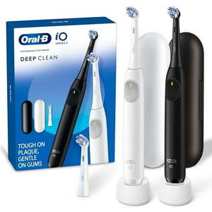lot 34917 image: Oral-B iO Series 2 Electric Toothbrush Pure White & Night Black  2 Ct  1 Head - Retail $120