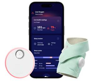 lot 34935 image: Owlet Dream Sock - Smart Baby Monitor View Heart Rate and Average Oxygen O2 as Sleep Quality Indicators. Wakings, Movement, and Sleep State. Digital Sleep Coach and Sleep Assist Prompts - Retail $150