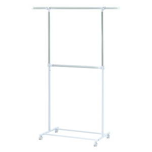 lot 35606 image: Mainstays 2 Tier Adjustable Chrome Garment Rack with Silver Metal and White Rod