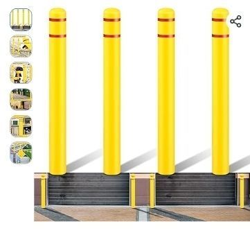 lot 30935 image: Pangda Flat Top Bollard Cover, 5x 52 Yellow and Red Bollard Post Sleeve for Home Parking Fence Pole Pipe 4 Pcs - Retail $185