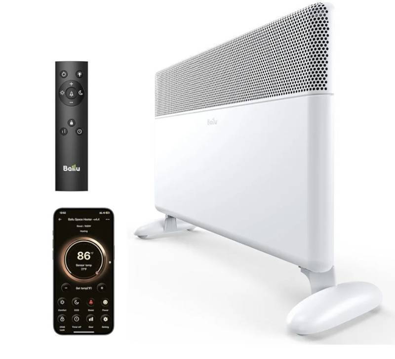 lot 33197 image: Ballu Convection Panel Space Heater for Large Room,1500W Electric Heater with Programmable Thermostat,WiFi App Control,Standing or Wall Mount,Smart Quiet Heater for Indoor Use,Works with Alexa,White (MISSING LEGS)