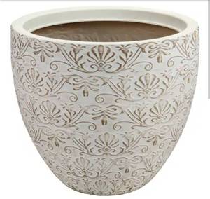 lot 15909 image: Vigoro Aurelia Large White Vintage Cream Decorative Resin Planter (15 in. L x 15 in. W x 14 in. H)