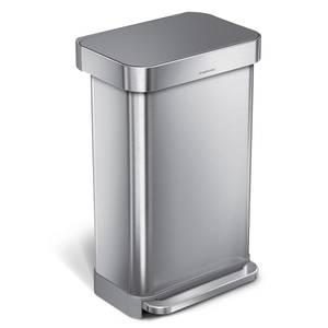 lot 35627 image: simplehuman 45L Kitchen Step Trash Can with Liner Pocket Stainless Steel with Fingerprint Proof Finish, Gray Plastic Soft Close Lid - Retail $182