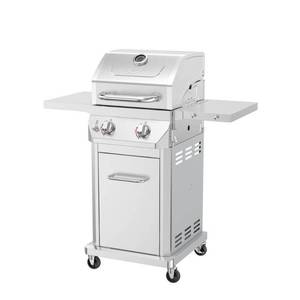 lot 35645 image: 2 Burner Stainless Steel Propane Gas Grill with Folding Side Shelves (See Pics) - Retail $307