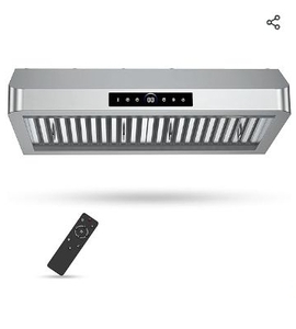 lot 35649 image: 30 Inch Under Cabinet Range Hood with 1200CFM Powerful Suction, Stainless Steel Ducted Vent Hood with 4 Speeds, Smart Touch Panel, 3W LED Lights, Quiet Kitchen Exhaust Hood,18B-E30 - Retail $349