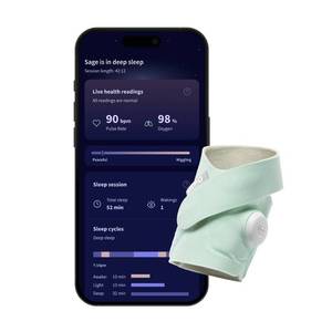 lot 34985 image: Owlet Dream Sock - Smart Wearable Baby Monitor with Live Heart Rate & Oxygen Alerts - Mint Bluetooth & Wi-Fi Enabled - Retail $280
