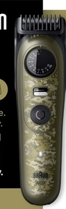 lot 38002 image: Braun All-in-One Series 7 Trimmer Kit  Lifetime Sharp Metal Blade  Up to 120 min  40 Lengths  PrecisionWheel & Lock Waterproof  AIO 7550  Camouflage Green (Missing Accessories)- Retail $75