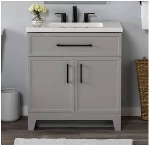 lot 8533 image: Style Selections Potter 30-in Light Gray Single Sink Bathroom Vanity with White Cultured Marble