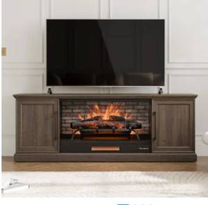 lot 8534 image: allen  roth 72-in W Brown Walnut TV Stand with Infrared quartz Flat Wall