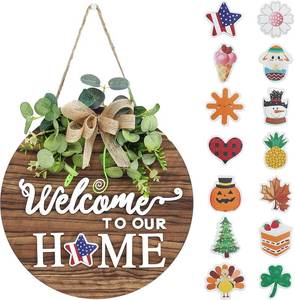 lot 8540 image: Interchangeable Seasonal Welcome Sign Front Door,