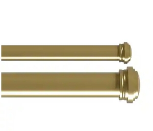 lot 8597 image: allen  roth Beckington 72-in to 144-in Brushed Gold Steel Double Traverse Curtain Rod