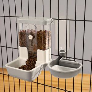 lot 8742 image: Automatic Pet Food Water Dispenser, Auto Gravity Pet Feeder Water Bottle Set for Crate, Feeding Station for Small Dog Cat Rabbit Guinea Pigs Chinchilla Ferret Hedgehog (Gray)