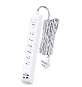 lot 8752 image: Surge Protector Power Strip 10 ft with 4 USB Ports 2 USB-C 6 AC Outlets, Flat Plug Extension Cord, USB Charging Station, Wall Mountable for Home, Office, Dorm Essentials, 1080J, ETL Listed