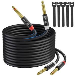 lot 8759 image: Elecan Dual 6.35mm 14 TS to Dual 14 TS Stereo Audio Cable 25 Ft, Interconnect Insert Cord, Firm Connection,Flexible Durable Tearable Color-Coded Mono Breakout Cable for Speaker Amplifier MixerTies