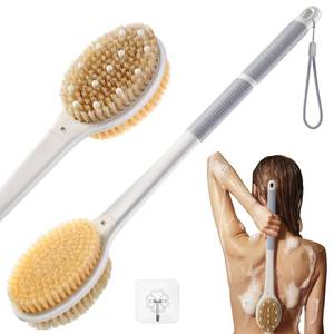 lot 8763 image: Shower Brush for Massage Dry Brushing Back Scrubber for Shower with 18.1 in Anti Slip Long Handle - Bath Body Brush for Lymphatic Drainage, Exfoliator Improving Skin Health for Women Men Elderly Grey