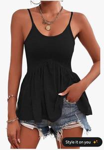 lot 8806 image: Womens Adjustable Spaghetti Strap Tank Tops Sleeveless Peplum Summer Cami Shirt small