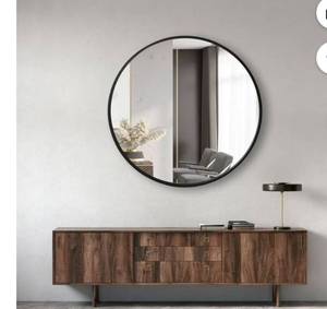lot 8810 image: Jill Zarin 36 Elegant Round Metal Wall Mirror, Black finish
