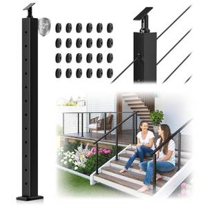 lot 121396 image: 42 Stair Cable Railing Post Fit 28-38 Degree Stairway, Stainless Steel T304 Deck Post for Stair Railing System, Upgraded Black Powder Coated Wire Metal Post for Satir Indoor Outdoor