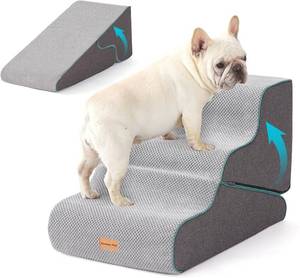 lot 121406 image: Gardner Pet Dog Stairs for Small Dogs 16.5 H, 2 in 1 Transformable 3-Step Pet Stairs and ramp, Dog Steps for Couch (13-20 in) with Durable Non-Slip Waterproof Cover and CertiPUR-US Certified Foam