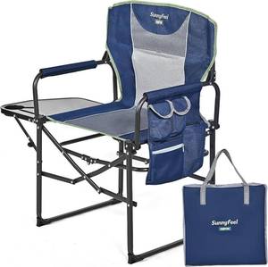 lot 121435 image: SUNNYFEEL Oversized Camping Directors Chair, Portable Folding Lawn Chairs for Adults Heavy Duty with Side Table,Pocket for Beach, Fishing,Picnic,Concert,Tailgating, Outdoor Foldable Camp Chair