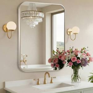 lot 121438 image: Brushed Nickel Bathroom Mirror, 24x36 Inch Aluminum Frame Rectangle Mirror, Anti-Rust, Tempered Glass, Wall Mirror for Over Sink, Vanity, Bedroom, Entryway, HorizontalVertical