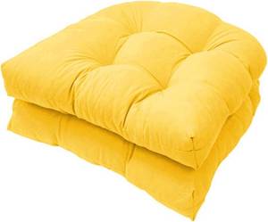 lot 221384 image: Set of 2 Weatherproof Reversible Patio Chair Cushions for Outdoor Furniture - 19x19x4 Inch Wicker Seat Cushions with UVFade Resistance(Yellow,General)