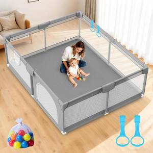 lot 221405 image: Omzer Baby Playpen 71x59inch - Super Large Playpen for Babies and Toddlers with 2 Pulling Handle & 50 Ocean Balls - Play Pen for Babies 6-12 Months - Safe Baby Fence Safe for Indoor Use