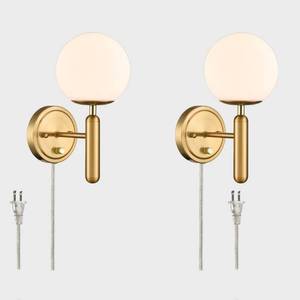 lot 221407 image: Retails for $125 DIRYZON Modern Plug in Wall Light Dimmable Wall Sconces Set of 2 with Switch Brass Wall Sconce for Bedroom Bathroom,Opal Globe Glass