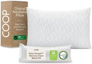 lot 221408 image: Coop Home Goods Original Adjustable Pillow, Queen Size Bed Pillows for Sleeping, Cross Cut Memory Foam Pillows - Medium Firm Back, Stomach and Side Sleeper Pillow, CertiPUR-USGREENGUARD Gold