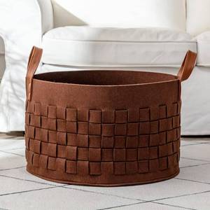 lot 221409 image: BOLDMONKEY Laundry Basket 20 x20  x11.8 , Large Felt Fabric Blanket Basket with Leather Handle, Dirt Clothes Laundry Hamper Round for Babies, Dogs and Living Room-Brown