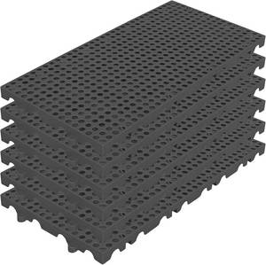 lot 221420 image: 6 Pack Black Plastic Pallets, 11.8x23.6x1.18 Inch Lightweight Moisture-Proof Floor Pallet with Ventilation Grid - for Garage, Kitchen, Basement & Outdoor Storage