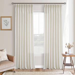 lot 321266 image: 132 Inch Pinch Pleat Linen Curtains 2 Panels Set for High Ceiling Living Dining Room Semi Sheer Linen Boho Farmhouse Neutral Cream Ivory Natural Curtains 132 Inches Long for 2 Story Window 50x132