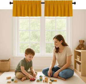 lot 321270 image: Mustard Valance Curtains 2 Pack, 54x18 Inches, 100% Cotton, Rod Pocket Window Valances, Semi Sheer Short Curtain for Kitchen, Farmhouse, Caf , Bedroom, Bathroom, Living Room D cor