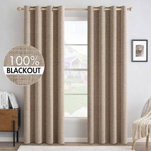 lot 321290 image: MIULEE 100% Blackout Linen Textured Curtains for Bedroom Solid Thermal Insulated Copper Brown Grommet Room Darkening Curtains & Drapes Luxury Decor for Living Room Nursery 52 x 84 Inch (2 Panels)