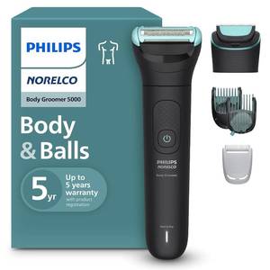 lot 321295 image: Philips Norelco Body Groomer 5000 Series, Intimate Hair Shaver & Trimmer for Men with Interchangeable & Adjustable Full Body Trim & Shave Heads, 100% Showerproof, BG549050