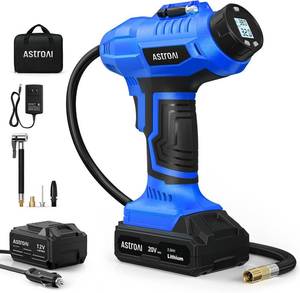 lot 421374 image: AstroAI C2 Cordless Tire Inflator Air Compressor 20V Rechargeable Battery Powered 160PSI Portable Handheld Air Pump with 12V Car Power Adapter Digital Pressure Gauge for Cars Motorcycles Blue