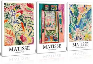 lot 421379 image: Framed Henri Matisse Abstract Canvas Wall Art Print Set French Floral Rainbow Landscapes Nature Plants Illustrations Modern Multicolor for Living Room, Bedroom, Office - 12x16x3