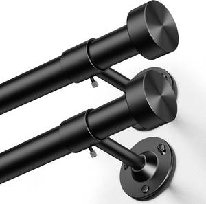 lot 421383 image: YaFex 2 Pack Heavy Duty Curtain Rods 32-90 Inch, 1 Inch Adjustable Black Curtain Rod for Windows, Long Window Treatment Rods Set with Aluminium Finials, Modern Design