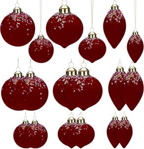 lot 421389 image: 12 Pcs Red Velvet Christmas Ornaments Large Glass Velvet Christmas Balls Ornaments Bulk Flocked Tree Bulbs Set for Xmas Tree Party Holiday Decoration(Diamond)