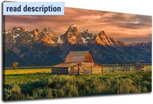 lot 121415 image: National Park Barn Canvas Wall Art Country Farmhouse Wall Decor Artwork Sunset Moulton Barn Grand Tetons National Park Picture Wall Art for Bedroom Bathroom Kitchen Ready to Hang 20 x 40