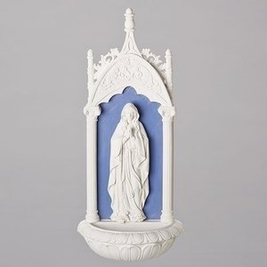 lot 1348 image: Roman 11.5 H Lady of Lourdes Water Font - Della Robbia