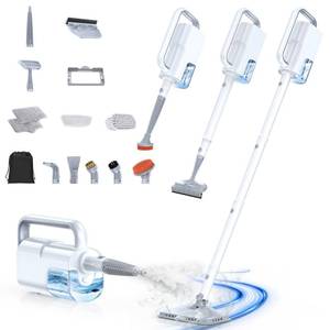 lot 1351 image: ScrubWiz Steam Mop with Detachable Handheld Steam Cleaner, 10-in-1 Multi Accessories, Quick 10s Heat, 350ml and 2-Level Steamer for Cleaning Floor, Carpet, BBQ Grill, Tile, and Grout, Light White
