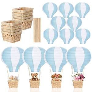 lot 1356 image: Meooeck 8 Sets Hot Air Balloon Table Centerpieces 11.8 Paper Lanterns Woven Baskets with Sticks for DIY Gender Reveal Birthday Baby Shower Wedding Decor (Blue)